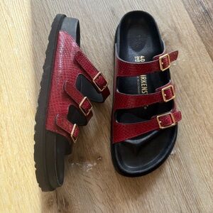 Birkenstocks 1774 Florida Lined Natural Leather Red Sandals Size 40 Like New